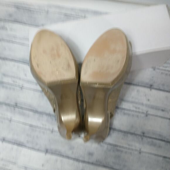 Bakers Flash Gold Glitter Platform Stiletto Peep Toe Shoes Heels 8.5M - Picture 9 of 12